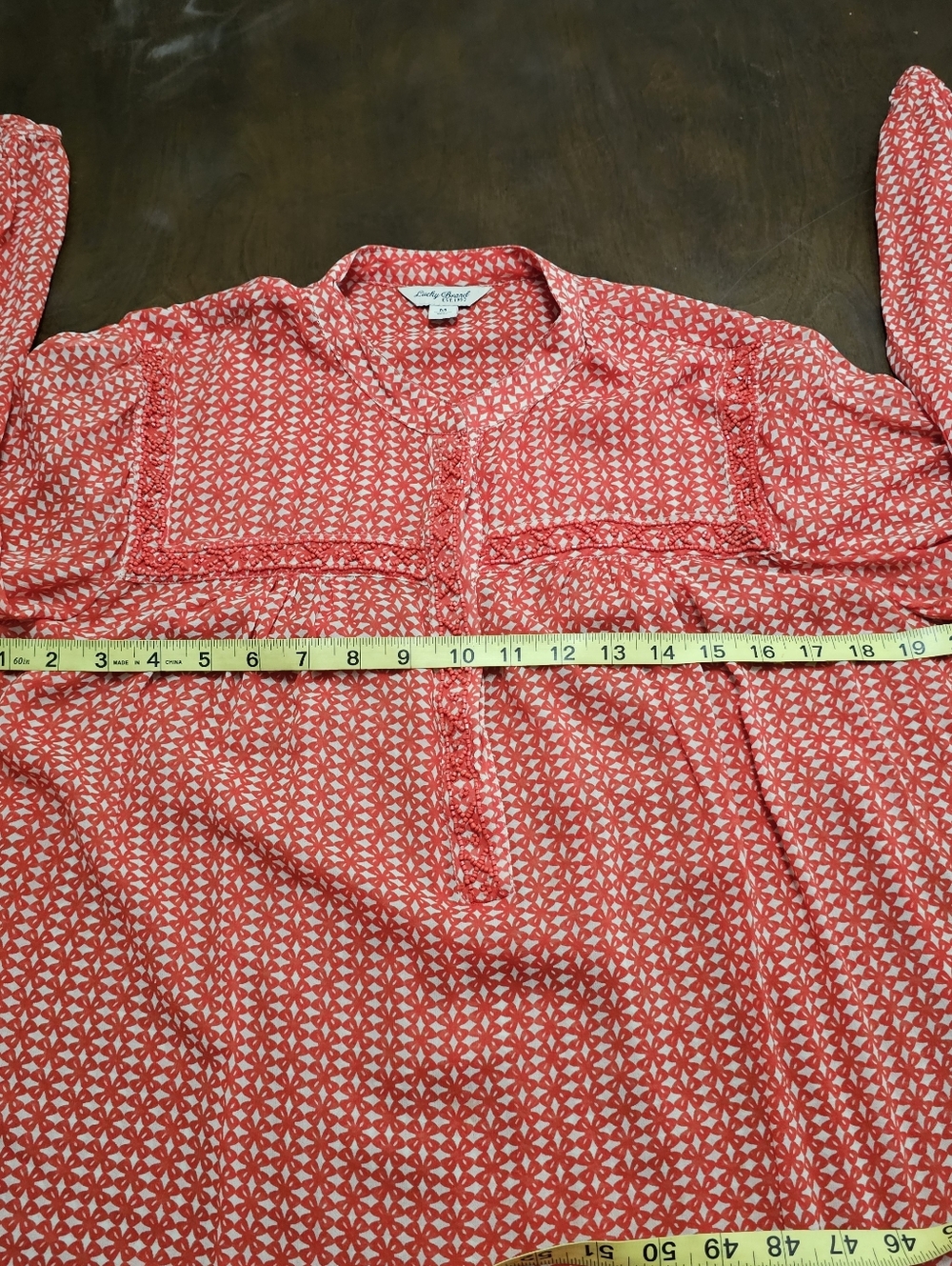 Lucky Brand Sheer Beaded Boho Peasant Blouse Orange Flowy Loose Womens Medium - Picture 7 of 12